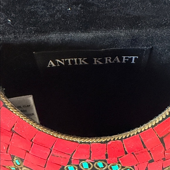 Antik Kraft Berry Mosaic Tile Metal Clutch Crossbody Red Turquoise Small Bag - Picture 5 of 6